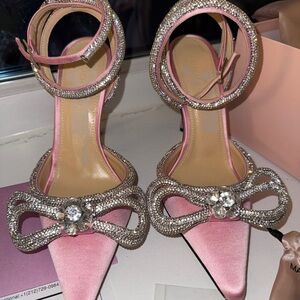 Mach & Mach crystal bow embellished pumps Pink